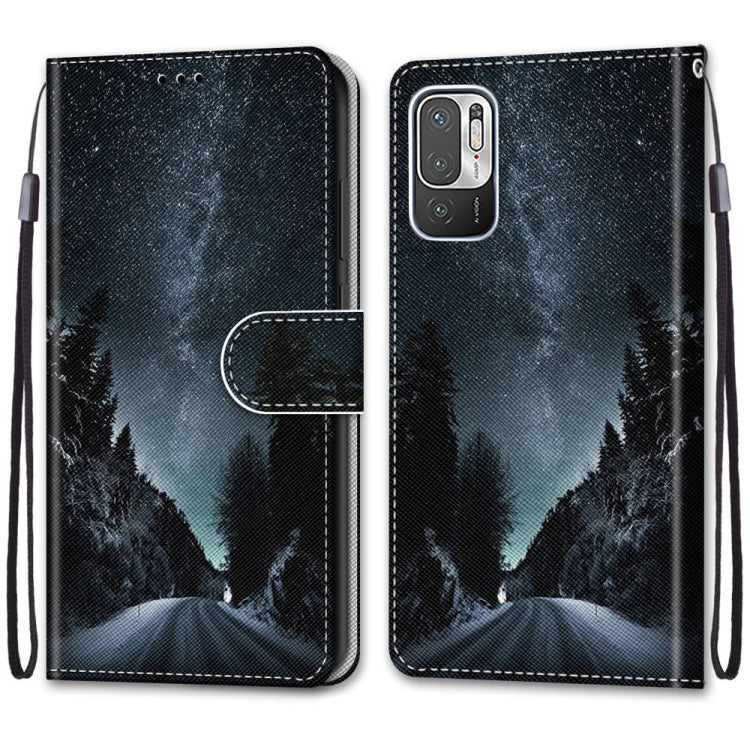 For Xiaomi Redmi Note 10 5G Coloured Drawing Cross Texture Horizontal Flip PU Leather Case with Holder & Card Slots & Wallet & Lanyard(Mountain Road Starry Sky) - Xiaomi Cases by PMC Jewellery | Online Shopping South Africa | PMC Jewellery