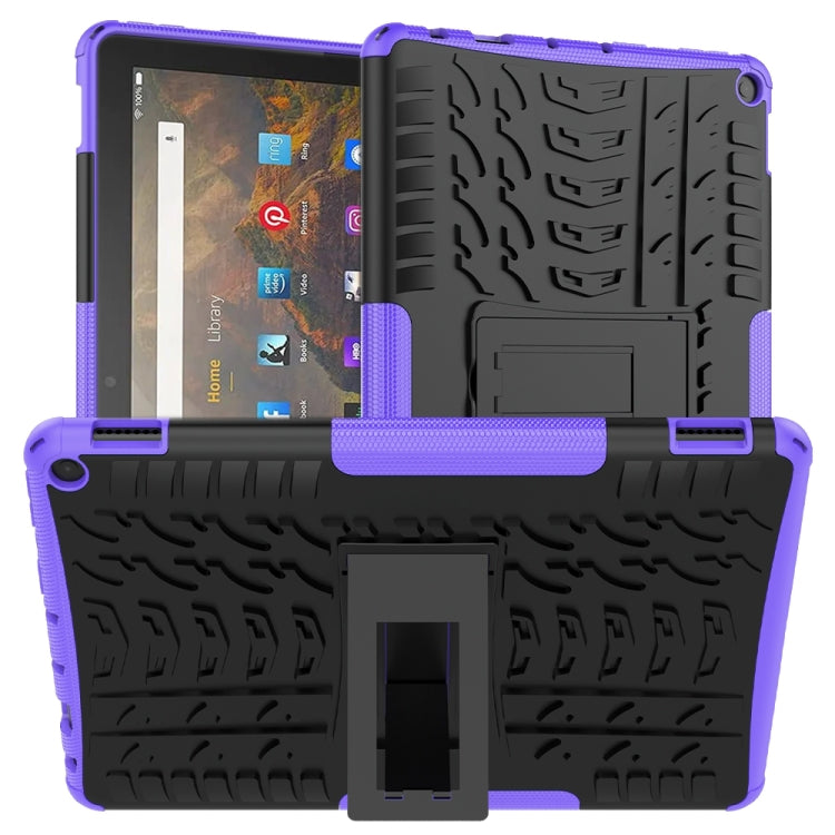 For Amazon Fire HD 10 2021 Tire Texture Shockproof TPU+PC Protective Case with Holder(Purple) - free shipping - PMC TechLife - Order now!