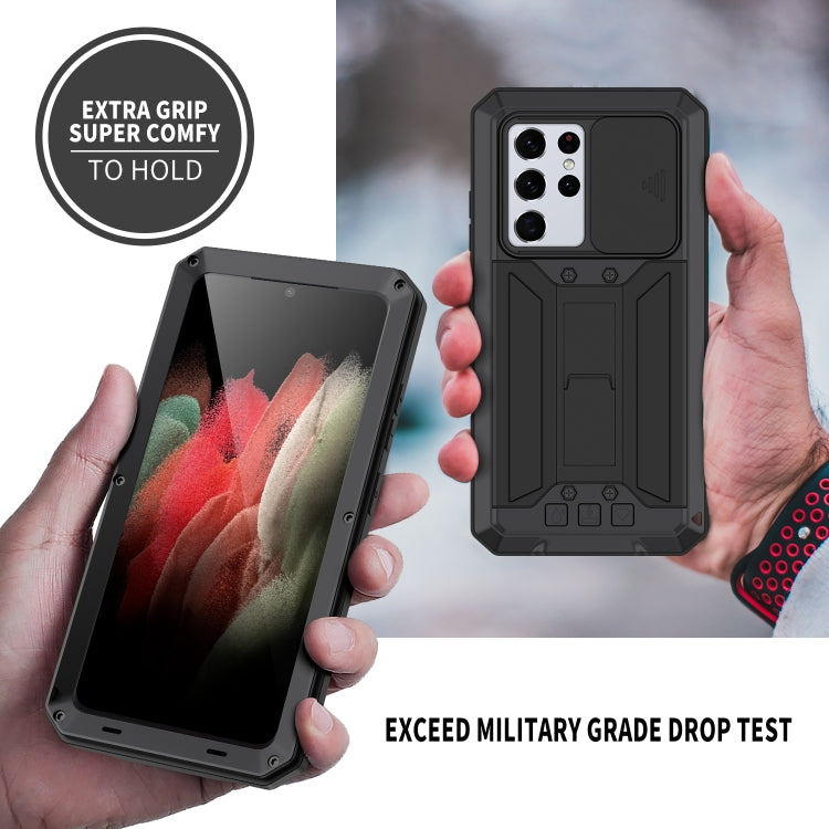 For Samsung Galaxy S21 Ultra 5G R-JUST Sliding Lens Cover Shockproof Dustproof Waterproof Metal + Silicone Case with Invisible Holder(Black) - Galaxy S21 Ultra 5G Cases by R-JUST | Online Shopping South Africa | PMC Jewellery | Buy Now Pay Later Mobicred