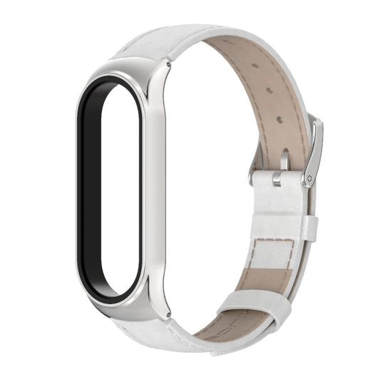 For Xiaomi Mi Band 6 / 5 / 4 / 3 Mijobs CS First Layer Cowhide Watch Band(White) - Watch Bands by MIJOBS | Online Shopping South Africa | PMC Jewellery | Buy Now Pay Later Mobicred