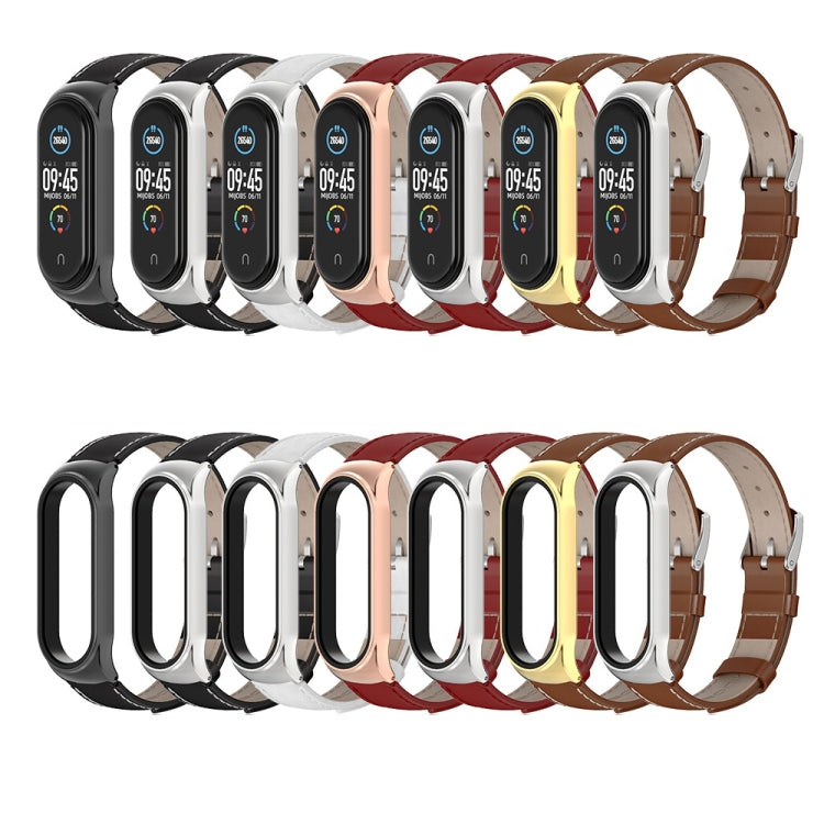 For Xiaomi Mi Band 6 / 5 / 4 / 3 Mijobs CS First Layer Cowhide Watch Band(Black + Silver) - Watch Bands by MIJOBS | Online Shopping South Africa | PMC Jewellery | Buy Now Pay Later Mobicred