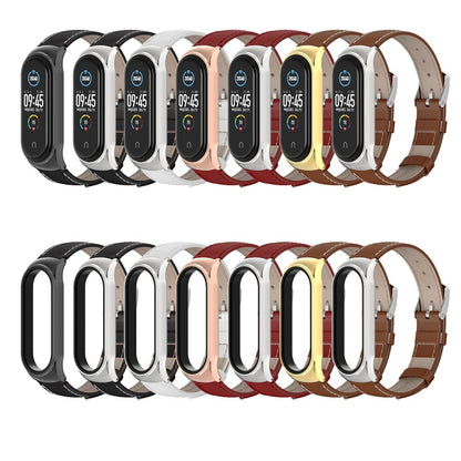 For Xiaomi Mi Band 6 / 5 / 4 / 3 Mijobs CS First Layer Cowhide Watch Band(Black + Silver) - Watch Bands by MIJOBS | Online Shopping South Africa | PMC Jewellery | Buy Now Pay Later Mobicred