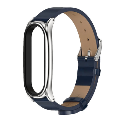 For Xiaomi Mi Band 6 / 5 / 4 / 3 Mijobs Metal Case Crazy Horse Texture PU Microfiber Plus Watch Band(Blue Silver) - Watch Bands by MIJOBS | Online Shopping South Africa | PMC Jewellery | Buy Now Pay Later Mobicred