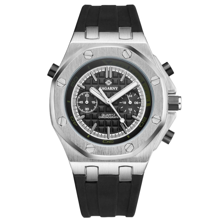 CAGARNY 6861 Checkered Pattern Polygonal Dial Quartz Silicone Strap Watch(Black Dial Black Belt) - Silicone Strap Watches by CAGARNY | Online Shopping South Africa | PMC Jewellery | Buy Now Pay Later Mobicred