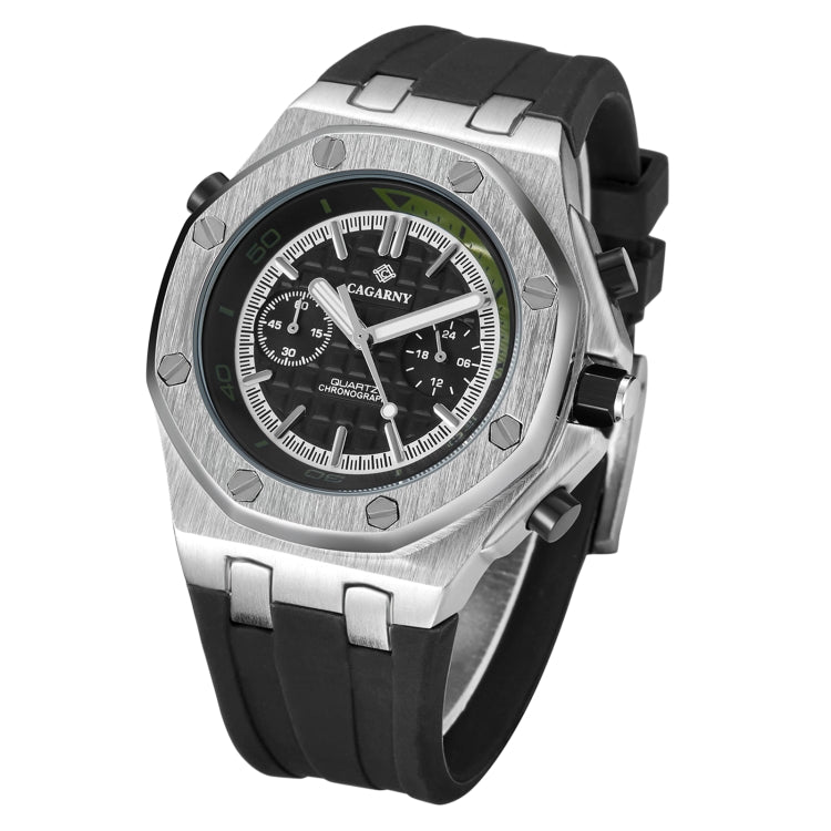 CAGARNY 6861 Checkered Pattern Polygonal Dial Quartz Silicone Strap Watch(Black Dial Black Belt) - Silicone Strap Watches by CAGARNY | Online Shopping South Africa | PMC Jewellery | Buy Now Pay Later Mobicred