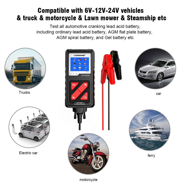 KONNWEI KW710 Car 3.2 inch 6V-24V Lead-acid Battery Tester Support 13 Languages - Code Readers & Scan Tools by KONNWEI | Online Shopping South Africa | PMC Jewellery | Buy Now Pay Later Mobicred