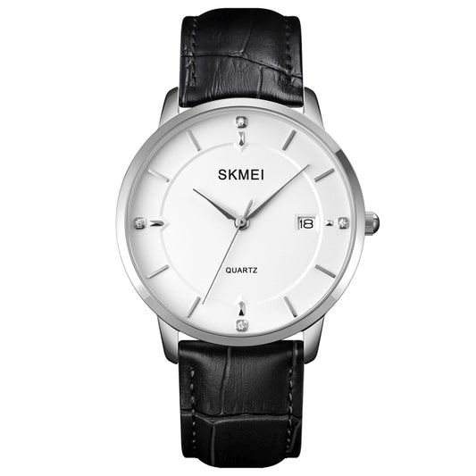 SKMEI 1801 Men Casual Calendar Quartz Watch(Silver White Black) - Leather Strap Watches by SKMEI | Online Shopping South Africa | PMC Jewellery | Buy Now Pay Later Mobicred