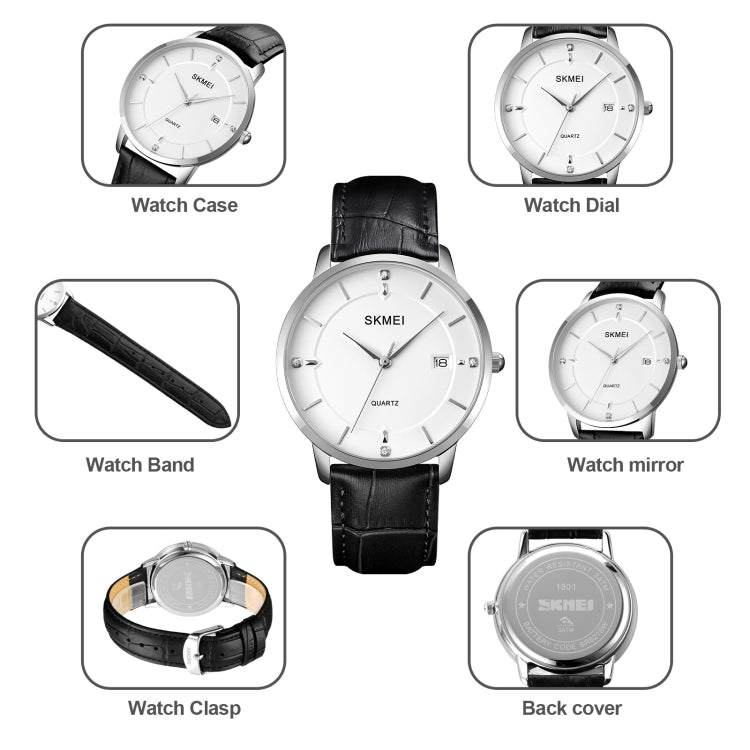 SKMEI 1801 Men Casual Calendar Quartz Watch(Golden Steel Belt) - Metal Strap Watches by SKMEI | Online Shopping South Africa | PMC Jewellery | Buy Now Pay Later Mobicred