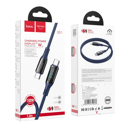 S51 100W Type-C / USB-C to Type-C / USB-C Digital Display Charging Data Cable, Length: 1.2m(Blue) - USB-C & Type-C Cable by hoco | Online Shopping South Africa | PMC Jewellery