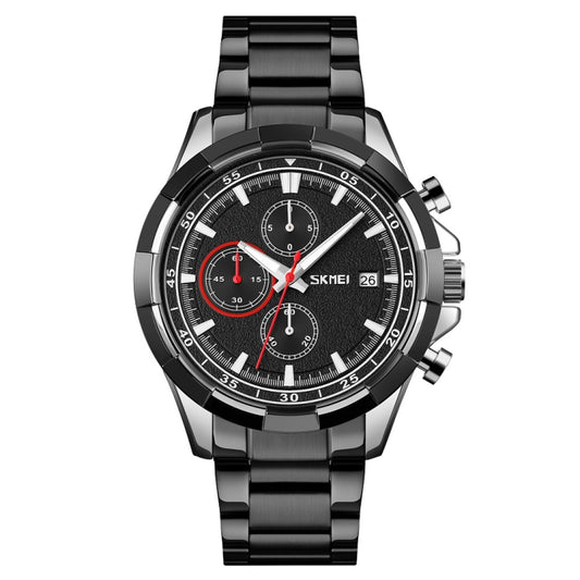 SKMEI 9192 Men Calendar Timing Stainless Steel Belt Luminous Quartz Watch(Silver Black) - Metal Strap Watches by SKMEI | Online Shopping South Africa | PMC Jewellery | Buy Now Pay Later Mobicred