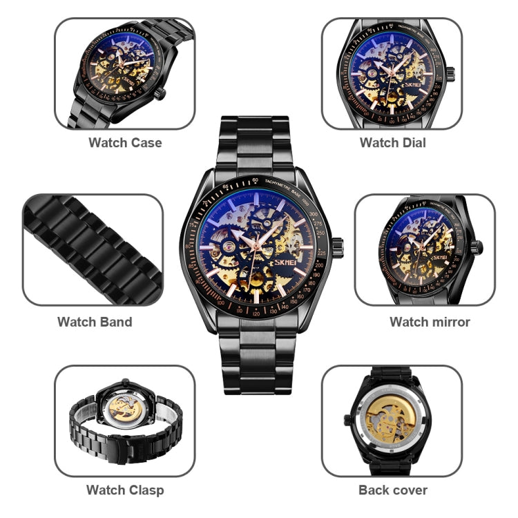 SKMEI 9194 Men Mechanical Gear Dial Automatic Mechanical Watch(Gold) - Metal Strap Watches by SKMEI | Online Shopping South Africa | PMC Jewellery | Buy Now Pay Later Mobicred