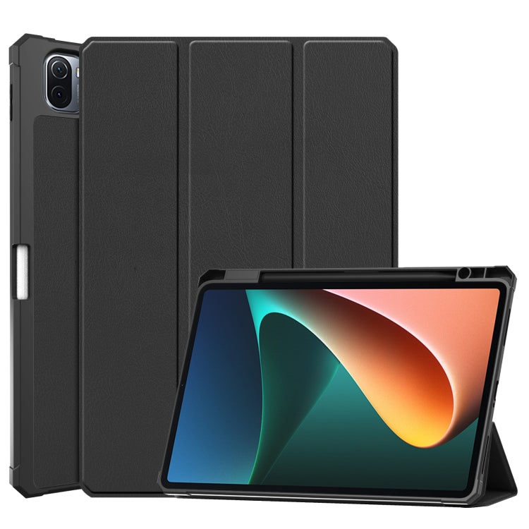 For Xiaomi Pad 5 / 5 Pro Custer Texture Horizontal Flip Leather Case with Three-folding Holder & Sleep / Wake-up Function(Black) - More Tablet Cases by PMC Jewellery | Online Shopping South Africa | PMC Jewellery