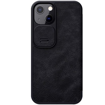 For iPhone 13 NILLKIN QIN Series Pro Sliding Camera Cover Design Crazy Horse Texture Horizontal Flip Leather Case with Card Slot(Black) - iPhone 13 Cases by NILLKIN | Online Shopping South Africa | PMC Jewellery