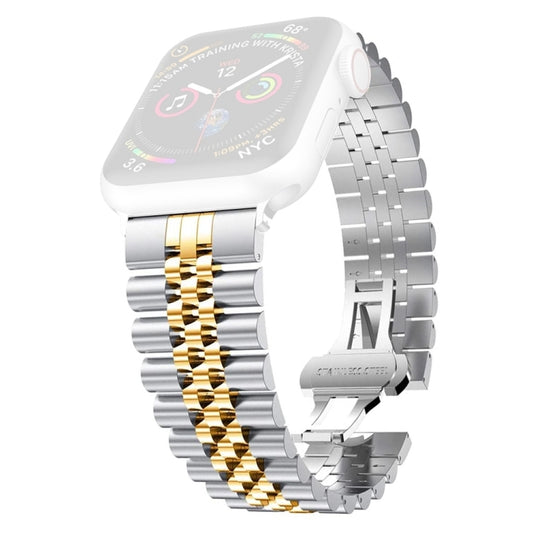 Women Five Beads Stainless Steel Watch Band Width: 20mm For Apple Watch Series 9&8&7 41mm / SE 3&SE 2&6&SE&5&4 40mm / 3&2&1 38mm(Silver + Gold) - Watch Bands by PMC Jewellery | Online Shopping South Africa | PMC Jewellery | Buy Now Pay Later Mobicred