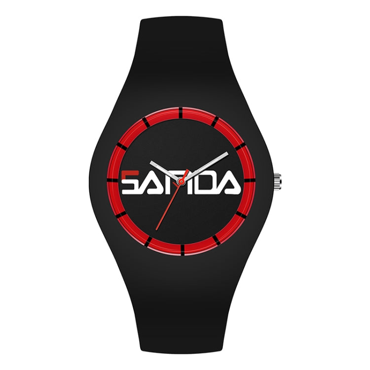 SANDA 6076 Simple Scale Round Dial Ladies Silicone Strap Quartz Watch(Black Red Horizontal Mark) - Silicone Strap Watches by SANDA | Online Shopping South Africa | PMC Jewellery | Buy Now Pay Later Mobicred