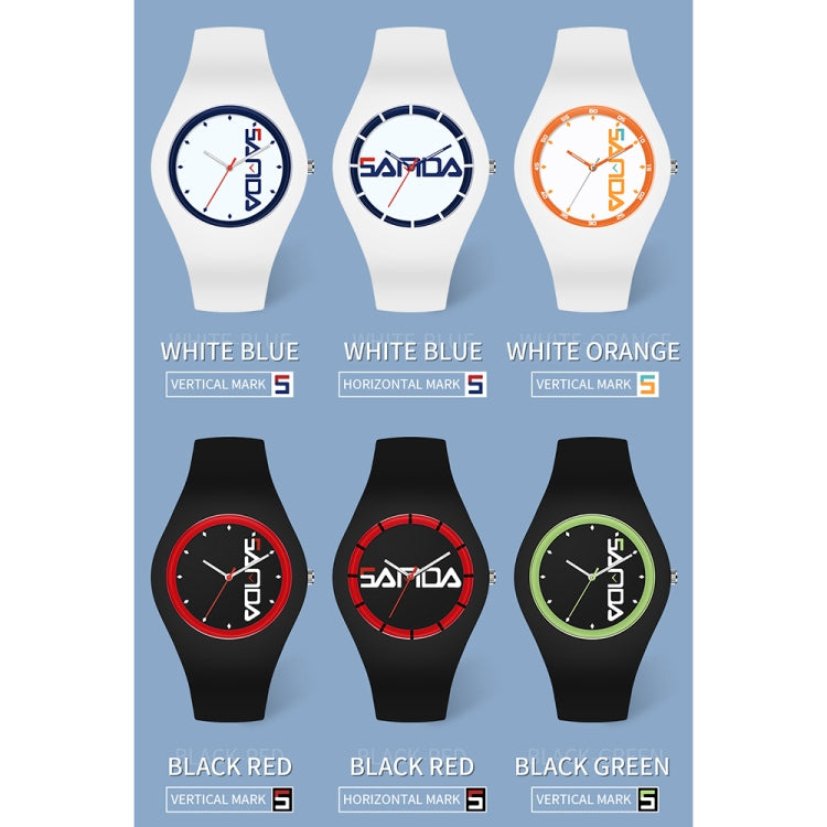 SANDA 6076 Simple Scale Round Dial Ladies Silicone Strap Quartz Watch(Black Red Horizontal Mark) - Silicone Strap Watches by SANDA | Online Shopping South Africa | PMC Jewellery | Buy Now Pay Later Mobicred