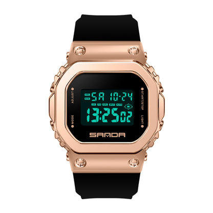 SANDA 9006 LED Digital Display Square Dial Sports Electronic Watch for Men and Women(Black Rose Gold) - LED Digital Watches by SANDA | Online Shopping South Africa | PMC Jewellery | Buy Now Pay Later Mobicred