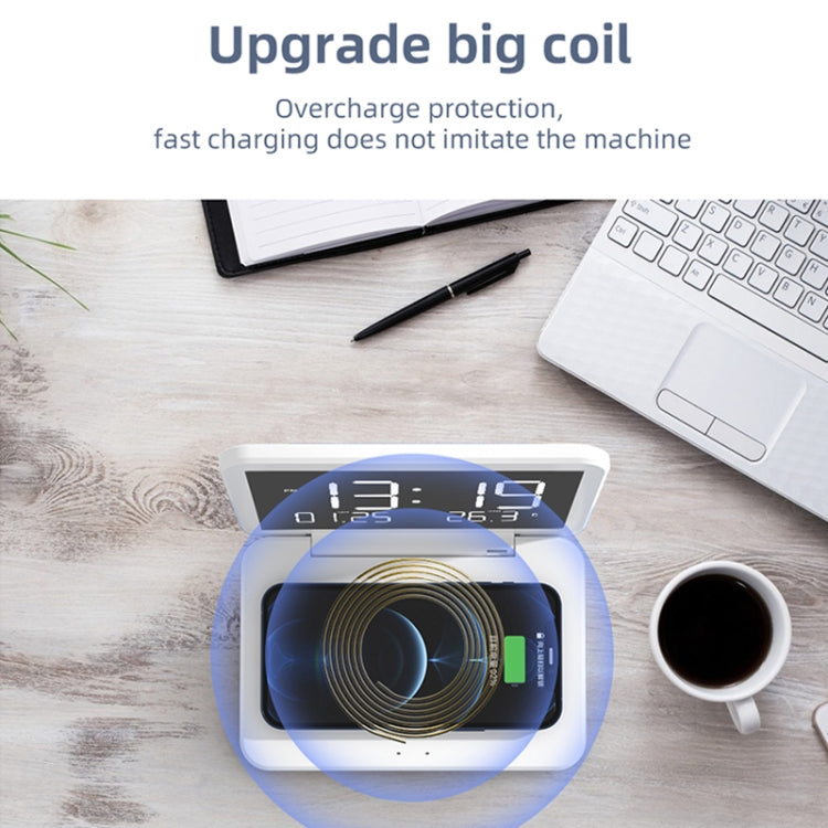 SY-118 15W Foldable Mirror Surface Perpetual Desk Calendar Clock Wireless Charger with Alarm Clock & Three-level Brightness Adjustable Function(White) - Wireless Charger by PMC TechLife | Online Shopping South Africa | PMC TechLife