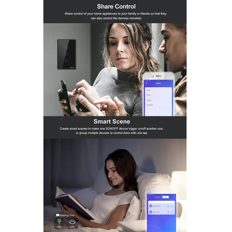 Sonoff T3 US-TX 433 RF WIFI Smart Remote Control Wall Touch Switch, US Plug, Style:Three Buttons - Smart Switch by Sonoff | Online Shopping South Africa | PMC Jewellery