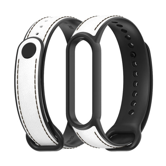 For Xiaomi Mi Band 5/6/7 MIJOBS TPU + Leather Watch Band(White+Black) - Watch Bands by MIJOBS | Online Shopping South Africa | PMC Jewellery | Buy Now Pay Later Mobicred