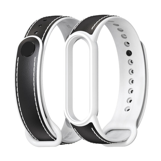 For Xiaomi Mi Band 5/6/7 MIJOBS TPU + Leather Watch Band(Black+White) - Watch Bands by MIJOBS | Online Shopping South Africa | PMC Jewellery | Buy Now Pay Later Mobicred