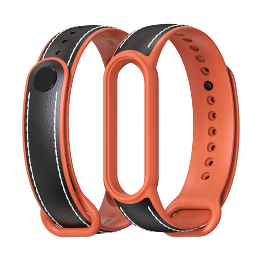 For Xiaomi Mi Band 5/6/7 MIJOBS TPU + Leather Watch Band(Black+Orange) - Watch Bands by MIJOBS | Online Shopping South Africa | PMC Jewellery | Buy Now Pay Later Mobicred