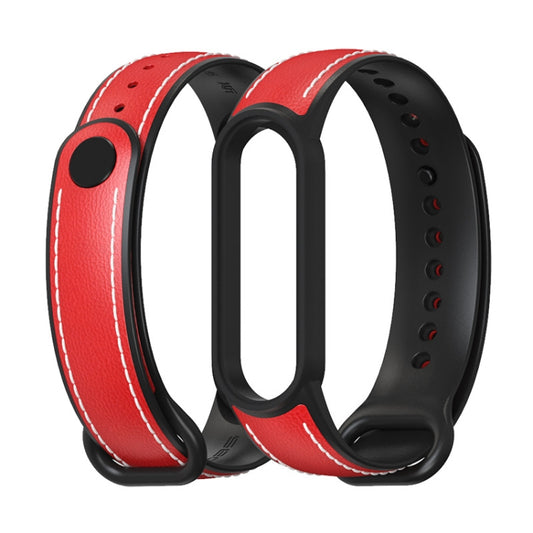 For Xiaomi Mi Band 5/6/7 MIJOBS TPU + Leather Watch Band(Red+Black) - Watch Bands by MIJOBS | Online Shopping South Africa | PMC Jewellery | Buy Now Pay Later Mobicred