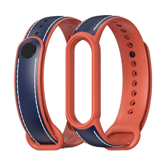 For Xiaomi Mi Band 5/6/7 MIJOBS TPU + Leather Watch Band(Blue+Orange) - Watch Bands by MIJOBS | Online Shopping South Africa | PMC Jewellery | Buy Now Pay Later Mobicred