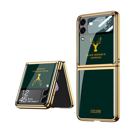 For Samsung Galaxy Z Flip3 5G GKK Elk Electroplating Glass Shell Film Integrated Phone Case(Emerald) - Galaxy Phone Cases by GKK | Online Shopping South Africa | PMC Jewellery | Buy Now Pay Later Mobicred