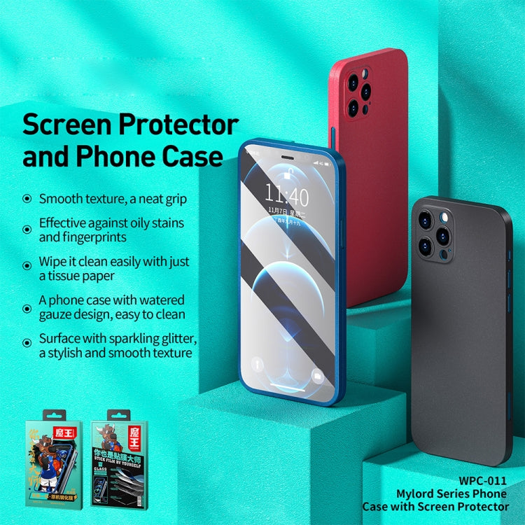 For iPhone 12 Pro WK WPC-011 Shockproof PC Phone Case with Tempered Glass Film(Blue) - iPhone 12 / 12 Pro Cases by WK | Online Shopping South Africa | PMC Jewellery | Buy Now Pay Later Mobicred