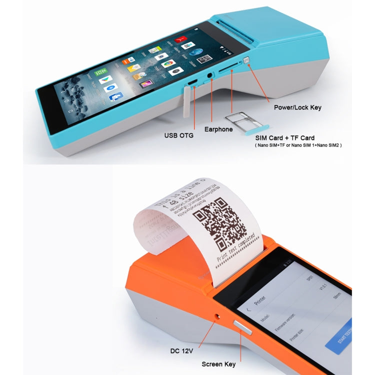 SGT-SP01 5.5 inch HD Screen Handheld POS Receipt Printer, Basic Version, EU Plug(Blue) - Receipt Printers by PMC TechLife | Online Shopping South Africa | PMC TechLife | Buy Now Pay Later Mobicred