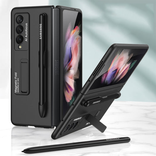 For Samsung Galaxy Z Fold3 5G GKK Ultra-thin PC Phone Flip Case with Holder & Pen Slot(Black) - Galaxy Phone Cases by GKK | Online Shopping South Africa | PMC Jewellery | Buy Now Pay Later Mobicred