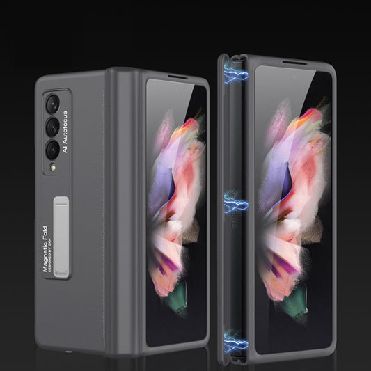 For Samsung Galaxy Z Fold3 5G GKK Magnetic Full Coverage Phone Flip Case with Holder(Grey) - Galaxy Phone Cases by GKK | Online Shopping South Africa | PMC Jewellery | Buy Now Pay Later Mobicred