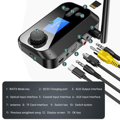 C41 3 in 1 Optical Fiber Bluetooth 5.0 Audio Adapter Receiver Transmitter with LCD Screen - Audio Receiver Transmitter by PMC Jewellery | Online Shopping South Africa | PMC Jewellery