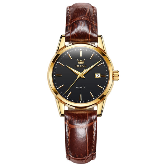 OLEVS 6898 Women Fashion Waterproof Dual Calendar Quartz Watch(Brown Black) - Leather Strap Watches by OLEVS | Online Shopping South Africa | PMC Jewellery | Buy Now Pay Later Mobicred