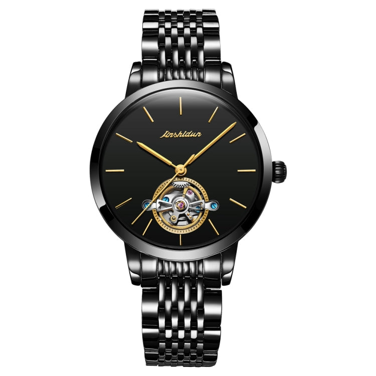 JIN SHI DUN 8812 Women Simple Hollowed Waterproof Automatic Mechanical Watch(Black Steel Strip) - Metal Strap Watches by JIN SHI DUN | Online Shopping South Africa | PMC Jewellery | Buy Now Pay Later Mobicred