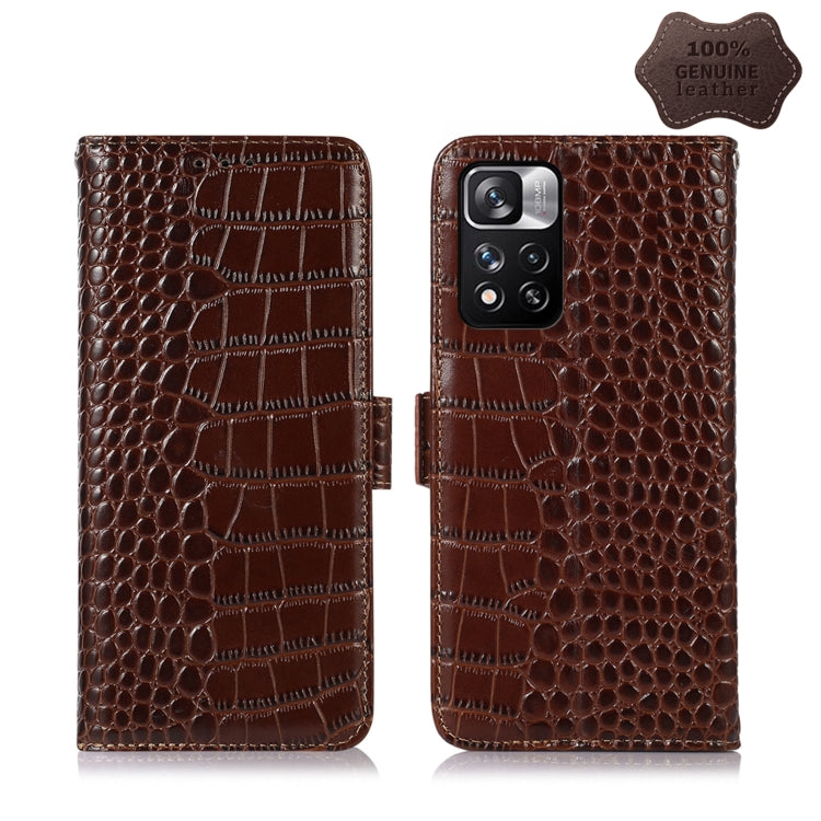 For Xiaomi Redmi Note 11 Pro 4G / 5G Global Crocodile Top Layer Cowhide Leather Phone Case(Brown) - Redmi Note 11 Pro Case by PMC Jewellery | Online Shopping South Africa | PMC Jewellery