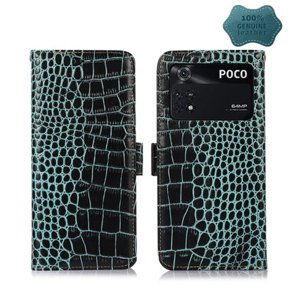 For Xiaomi Poco M4 Pro 4G Crocodile Top Layer Cowhide Leather Phone Case(Green) - Xiaomi Cases by PMC Jewellery | Online Shopping South Africa | PMC Jewellery