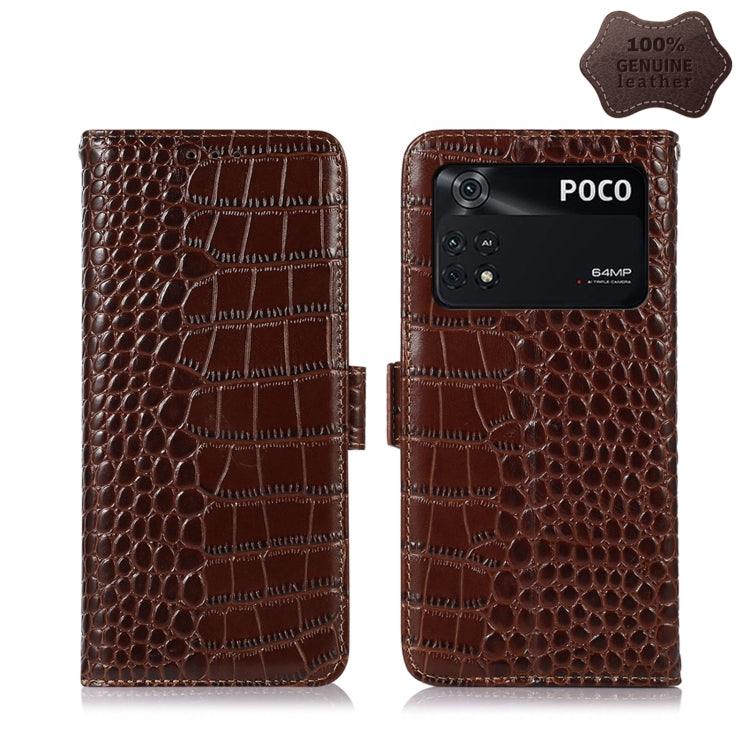 For Xiaomi Poco M4 Pro 4G Crocodile Top Layer Cowhide Leather Phone Case(Brown) - Xiaomi Cases by PMC Jewellery | Online Shopping South Africa | PMC Jewellery