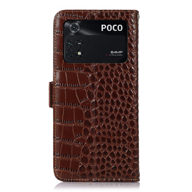 For Xiaomi Poco M4 Pro 4G Crocodile Top Layer Cowhide Leather Phone Case(Brown) - Xiaomi Cases by PMC Jewellery | Online Shopping South Africa | PMC Jewellery