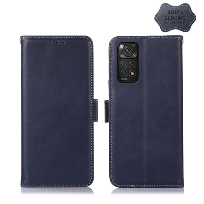 For Xiaomi Redmi Note 11 4G/11S 4G Global Crazy Horse Top Layer Cowhide Leather Phone Case(Blue) - Xiaomi Cases by PMC Jewellery | Online Shopping South Africa | PMC Jewellery