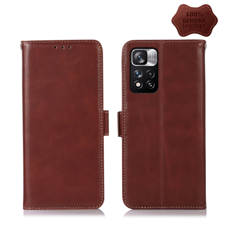 For Xiaomi Redmi Note 11 Pro 4G / 5G Global Crazy Horse Top Layer Cowhide Leather Phone Case(Brown) - Redmi Note 11 Case by PMC Jewellery | Online Shopping South Africa | PMC Jewellery