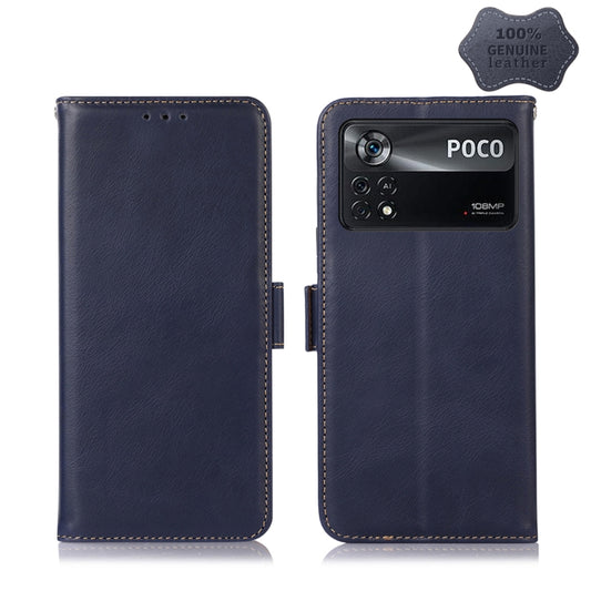 For Xiaomi Poco X4 Pro 5G Crazy Horse Top Layer Cowhide Leather Phone Case(Blue) - Xiaomi Cases by PMC Jewellery | Online Shopping South Africa | PMC Jewellery