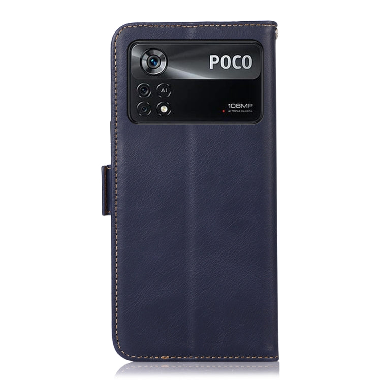 For Xiaomi Poco X4 Pro 5G Crazy Horse Top Layer Cowhide Leather Phone Case(Blue) - Xiaomi Cases by PMC Jewellery | Online Shopping South Africa | PMC Jewellery