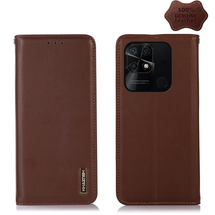 For Xiaomi Redmi 10C / 10 India KHAZNEH Nappa Top Layer Cowhide Leather Phone Case(Brown) - Xiaomi Cases by PMC Jewellery | Online Shopping South Africa | PMC Jewellery