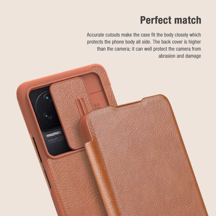 For Xiaomi Redmi K50 / K50 Pro NILLKIN QIN Series Pro Sliding Camera Cover Leather Phone Case(Brown) - Xiaomi Cases by NILLKIN | Online Shopping South Africa | PMC Jewellery | Buy Now Pay Later Mobicred