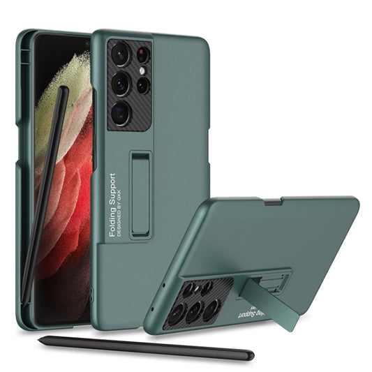 For Samsung Galaxy S21 Ultra 5G GKK Ultra-thin Shockproof Phone Case with Holder & Pen Slots & Stylus Pen(Forest Green) - Galaxy S21 Ultra 5G Cases by GKK | Online Shopping South Africa | PMC Jewellery | Buy Now Pay Later Mobicred