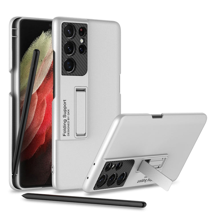 For Samsung Galaxy S21 Ultra 5G GKK Ultra-thin Shockproof Phone Case with Holder & Pen Slots & Stylus Pen(Silver) - Galaxy S21 Ultra 5G Cases by GKK | Online Shopping South Africa | PMC Jewellery | Buy Now Pay Later Mobicred