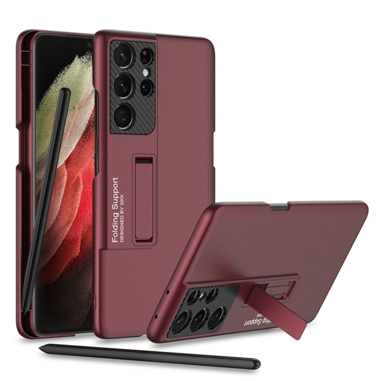 For Samsung Galaxy S21 Ultra 5G GKK Ultra-thin Shockproof Phone Case with Holder & Pen Slots & Stylus Pen(Red) - Galaxy S21 Ultra 5G Cases by GKK | Online Shopping South Africa | PMC Jewellery | Buy Now Pay Later Mobicred