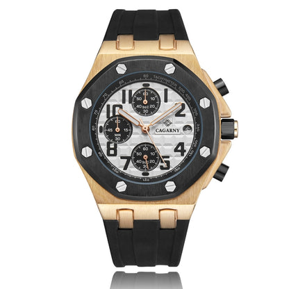 CAGARNY 6867 Six-Needle Multifunctional Quartz Sports Watch for Men(Rose Gold + White) - Silicone Strap Watches by CAGARNY | Online Shopping South Africa | PMC Jewellery | Buy Now Pay Later Mobicred